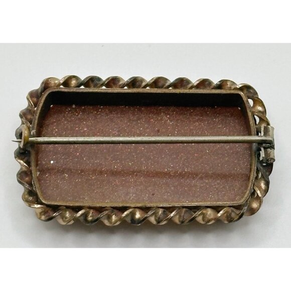 Antique Victorian Rectangular Goldstone Brooch Pin - Picture 2 of 2